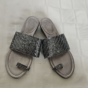 Elegant Silver Slide Sandals
